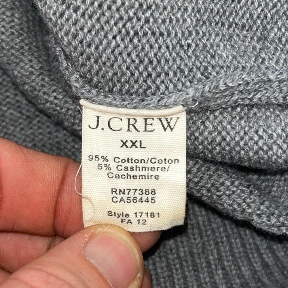 J Crew Men's XXL‎ Quarter Zip Sweater Gray Cotton Cashmere Blend